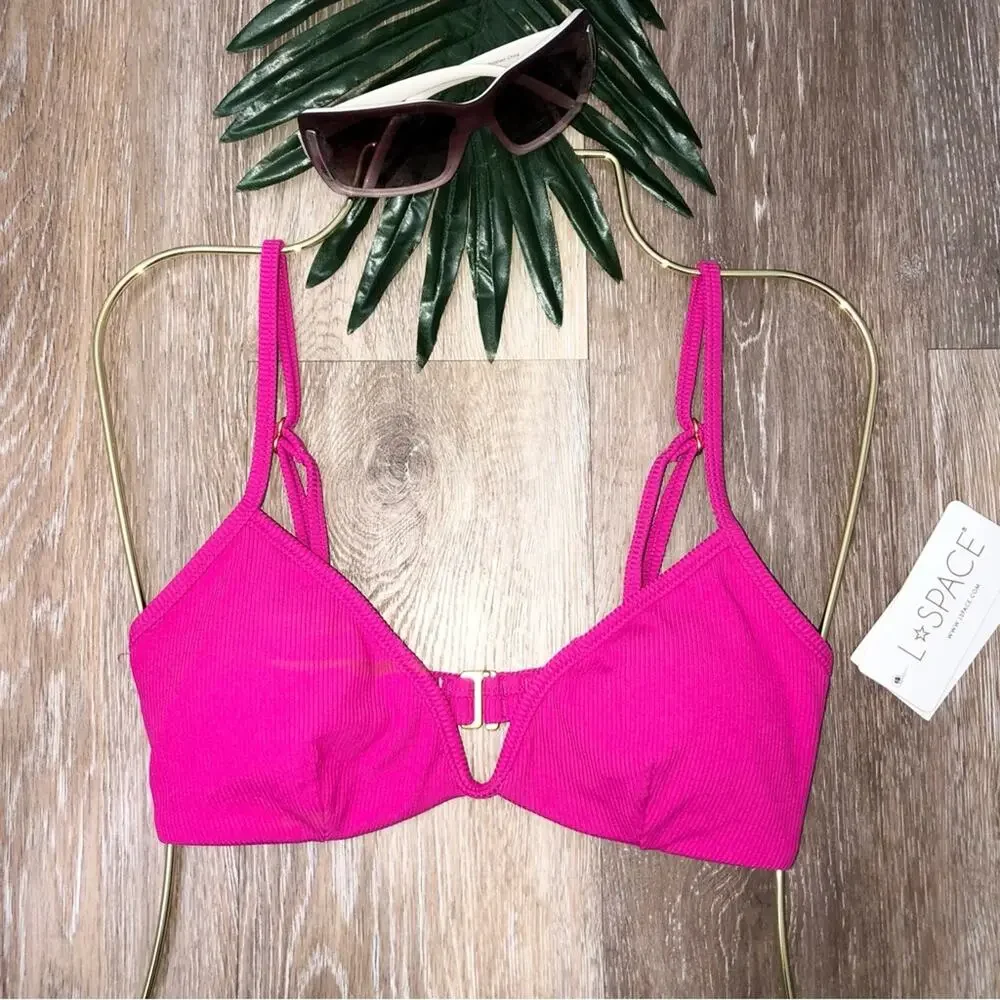 L*Space Helena Ribbed Bikini Top in Bougainvillea XS NWT